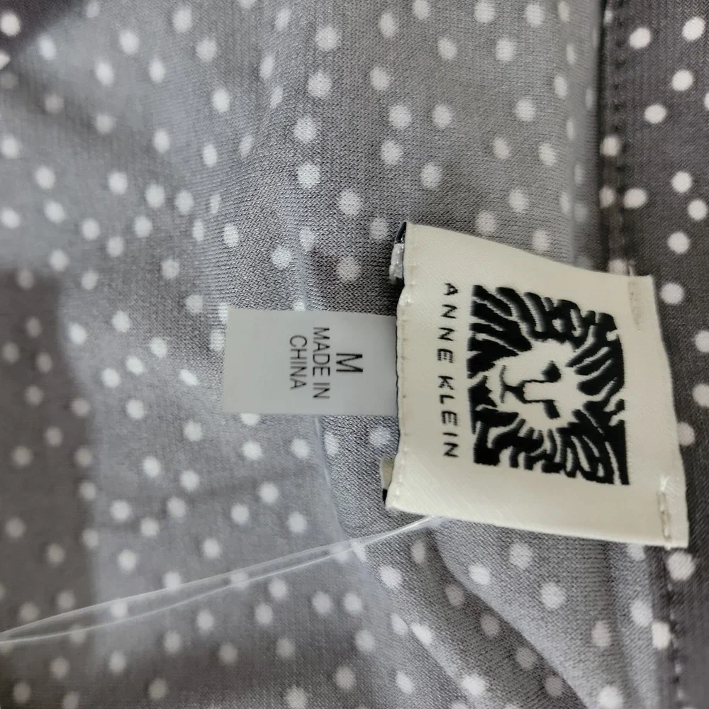 Anne Klein Womens Tunic Top M Gray White Polka Dot 3/4 Sleeve Flowy NWT